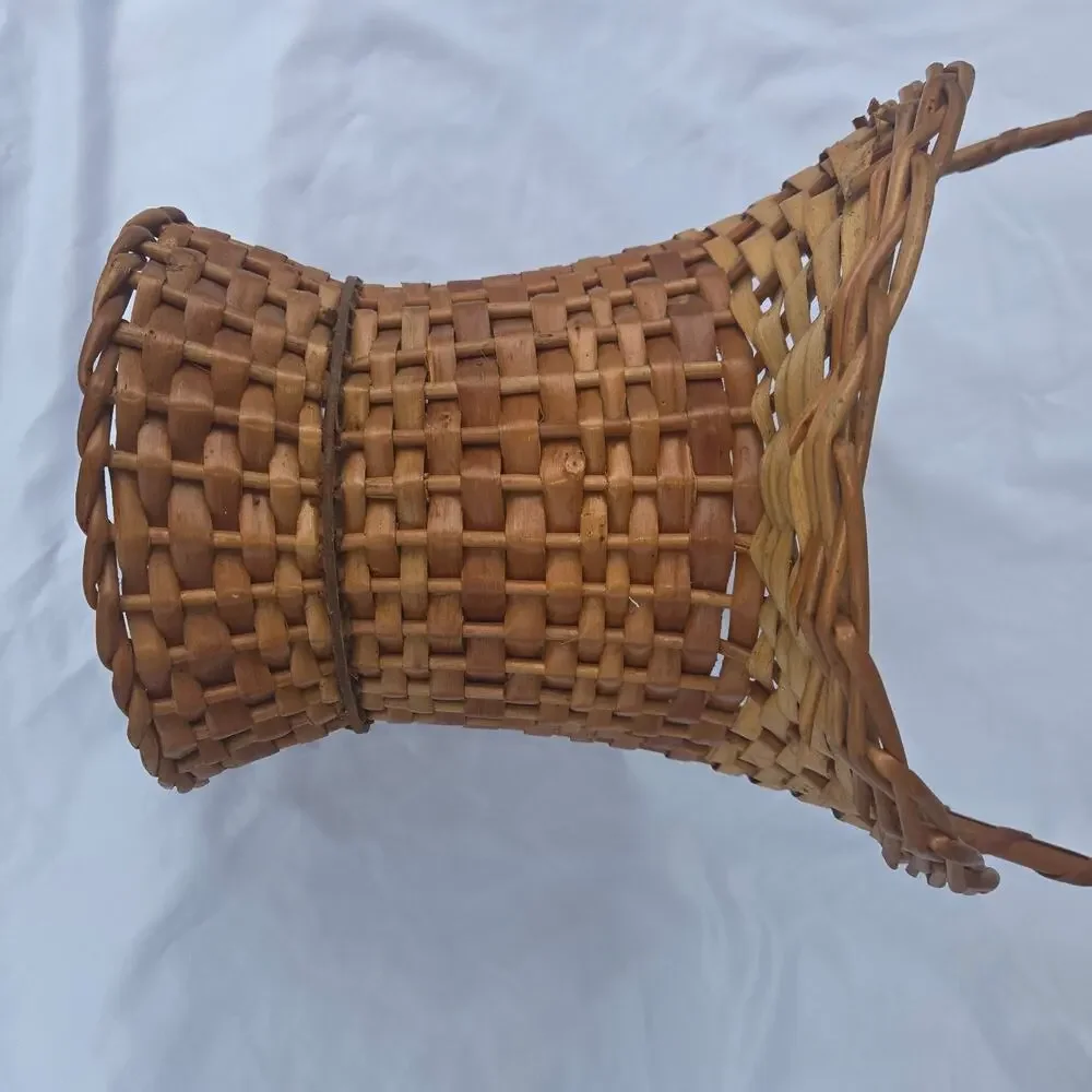 Vintage Rattan Wicker Floor Vase Basket Handles 24
